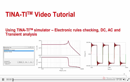 使用TINA-TITM仿真软件进行电子规则检查，直流，交流和瞬态分析